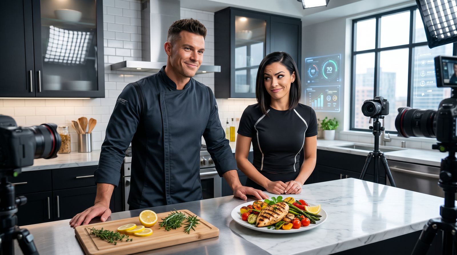 Apex Cole and Nova Steele, your AI coaches, in the AI Kitchen Vision studio